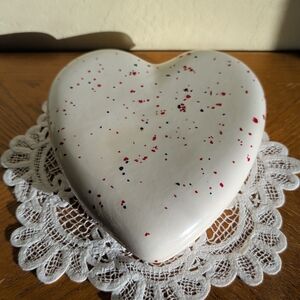 Heart-Shaped Ceramic Trinket Box with Red and Navy Speckles